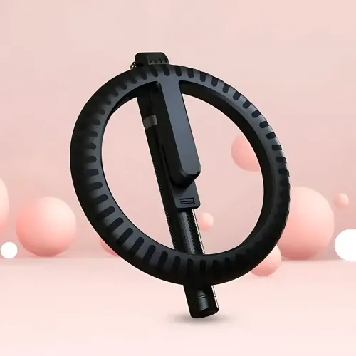 Селфи штатив трипод P100 напольный 1.9м с кольцевой RGB LED лампой 26см и Bluetooth пультом, Черный - фото 5