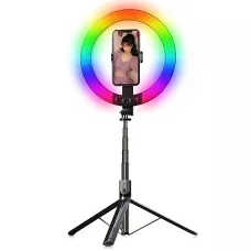Селфі штатив трипод P100 підлоговий 1.9 м з кільцевою RGB LED лампою 26 см і Bluetooth-комплектом, Чорний