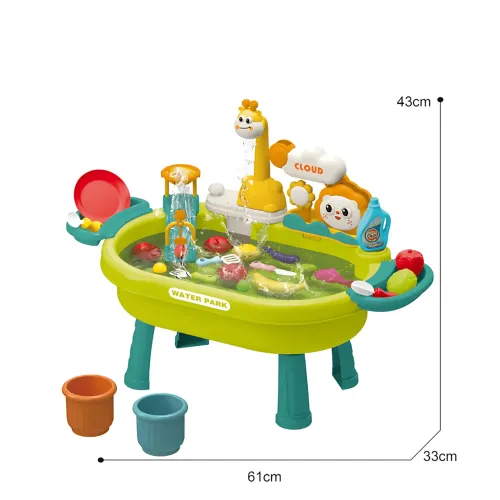 Детский игровой столик с раковиной и циркуляцией воды 26X-160, игрушечная кухонная мойка с электро краном, посудой, водной горкой - фото 8
