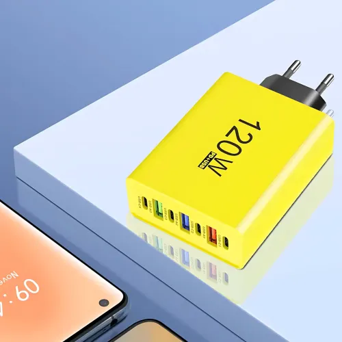 Сетевое зарядное устройство 6 портов 120W GaN Fast Charge 3xUSB-C + 3xUSB-A, универсальный адаптер питания - фото 8