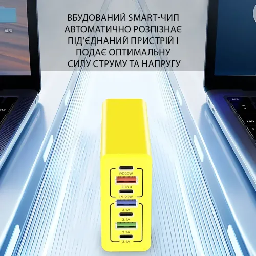 Сетевое зарядное устройство 6 портов 120W GaN Fast Charge 3xUSB-C + 3xUSB-A, универсальный адаптер питания - фото 4