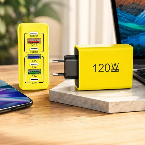 Сетевое зарядное устройство 6 портов 120W GaN Fast Charge 3xUSB-C + 3xUSB-A, универсальный адаптер питания