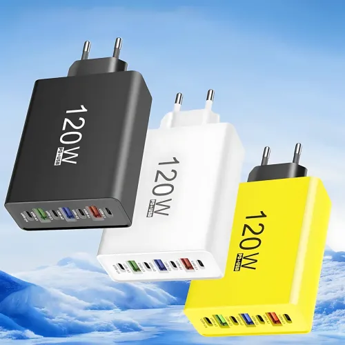 Сетевое зарядное устройство 6 портов 120W GaN Fast Charge 3xUSB-C + 3xUSB-A, универсальный адаптер питания Черный - фото 5