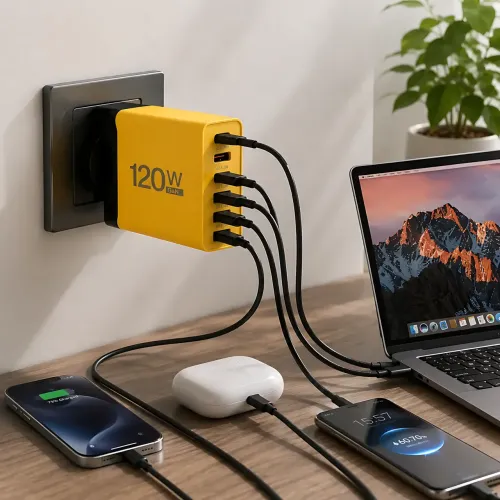 Сетевое зарядное устройство 6 портов 120W GaN Fast Charge 3xUSB-C + 3xUSB-A, универсальный адаптер питания Белый - фото 9