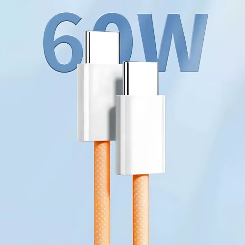 Кабель Foxconn Type-C - Type-C 60W (1м) в тканевой нейлоновой оплетке для быстрой зарядки iPhone 15/16/17 Pro Max, iPad, MacBook Белый - фото 3