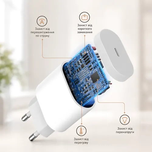 Сетевой комплект быстрой зарядки 35W: адаптер питания USB-C + кабель Type-C to Type-C (1м) EU Plug, белый (26X-199) - фото 6