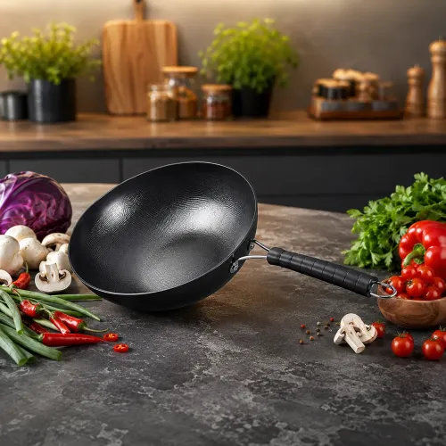 Сковорода Wok 28 см Benson (26X-284) глубокая алюминиевая с антипригарным покрытием, ручка на клепках, для всех плит и индукции