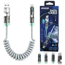 Универсальный спиральный кабель 4 в 1 для быстрой зарядки 26X-208 (USB-A / Type-C на Lightning / Type-C) 2 м, 240W / 60W, LED