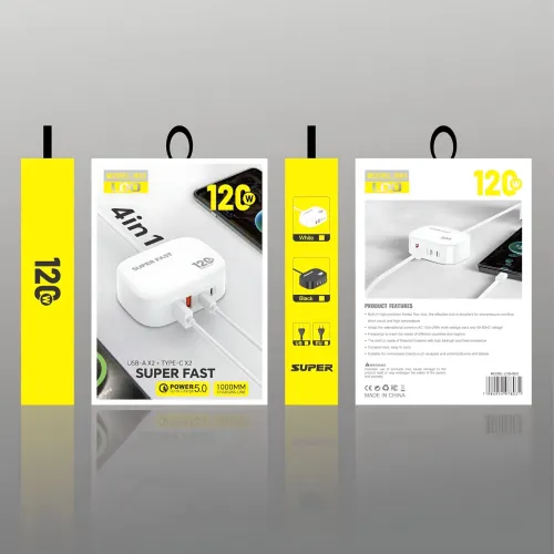 Сетевое зарядное устройство 120W 4 в 1 (2×USB-A + 2×USB-C) 26X-206, быстрая зарядка Quick Charge / PD для смартфона, планшета - фото 2