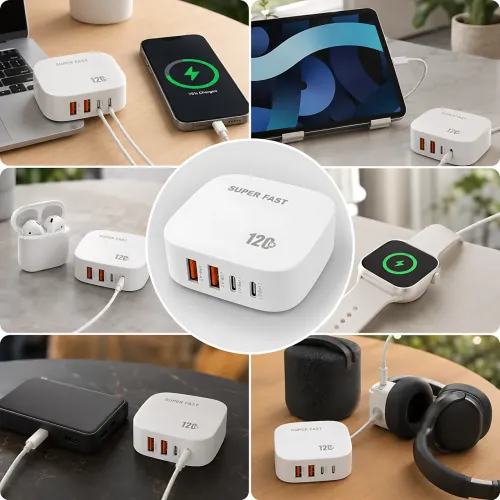 Сетевое зарядное устройство 120W 4 в 1 (2×USB-A + 2×USB-C) 26X-206, быстрая зарядка Quick Charge / PD для смартфона, планшета - фото 4