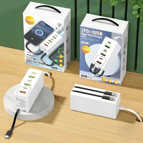 Сетевое зарядное устройство 120W с 6 портами (3 USB + 3 Type-C) 26X-203, адаптер быстрой зарядки Quick Charge 3.0 / Power Delivery - фото 6