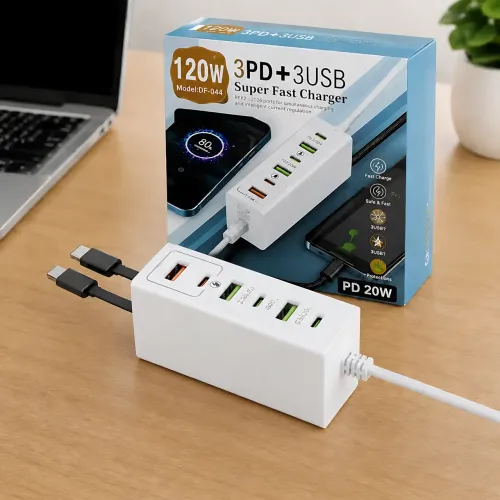 Сетевое зарядное устройство 120W с 6 портами (3 USB + 3 Type-C) 26X-203, адаптер быстрой зарядки Quick Charge 3.0 / Power Delivery - фото 10
