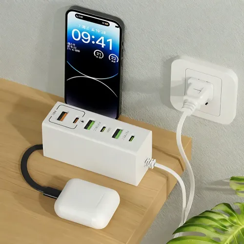 Сетевое зарядное устройство 120W с 6 портами (3 USB + 3 Type-C) 26X-203, адаптер быстрой зарядки Quick Charge 3.0 / Power Delivery - фото 7