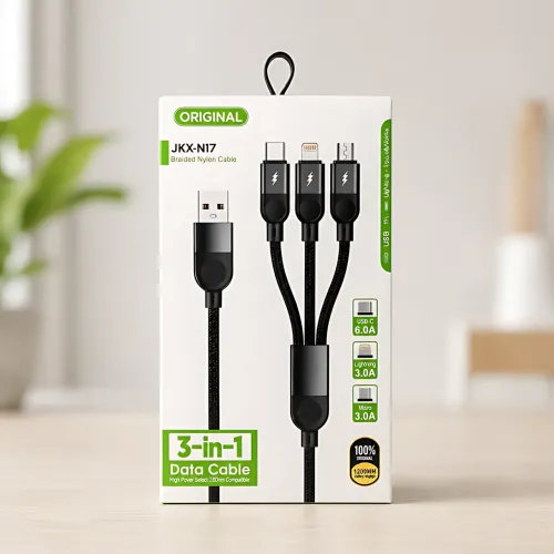 Універсальний кабель 3 в 1 для заряджання USB на Type-C, Lightning і Micro USB 6 A 120 W (1.2 м) YELANDAR KC300 / 26X-202, нейлон - фото 8