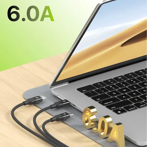 Універсальний кабель 3 в 1 для заряджання USB на Type-C, Lightning і Micro USB 6 A 120 W (1.2 м) YELANDAR KC300 / 26X-202, нейлон - фото 7