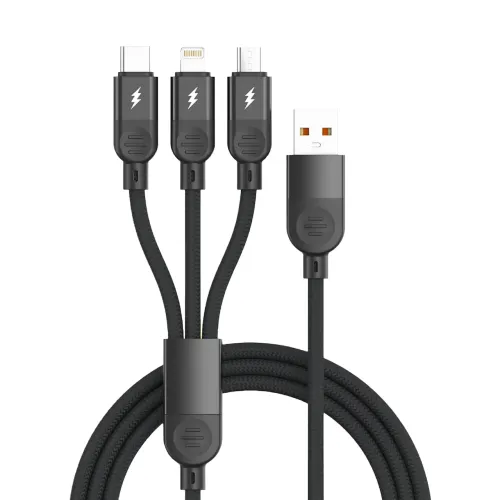 Універсальний кабель 3 в 1 для заряджання USB на Type-C, Lightning і Micro USB 6 A 120 W (1.2 м) YELANDAR KC300 / 26X-202, нейлон - фото 5