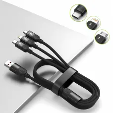 Универсальный кабель 3 в 1 для зарядки USB на Type-C, Lightning и Micro USB 6A 120W (1.2м) YELANDAR KC300 / 26X-202, нейлон