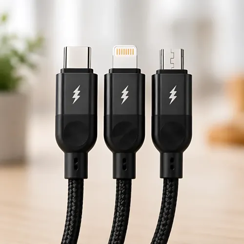 Універсальний кабель 3 в 1 для заряджання USB на Type-C, Lightning і Micro USB 6 A 120 W (1.2 м) YELANDAR KC300 / 26X-202, нейлон - фото 4