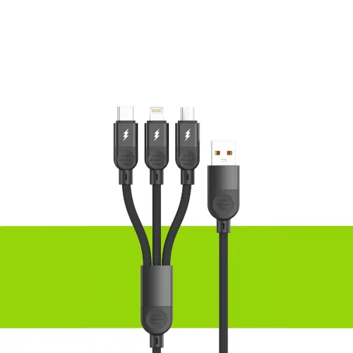Універсальний кабель 3 в 1 для заряджання USB на Type-C, Lightning і Micro USB 6 A 120 W (1.2 м) YELANDAR KC300 / 26X-202, нейлон - фото 2