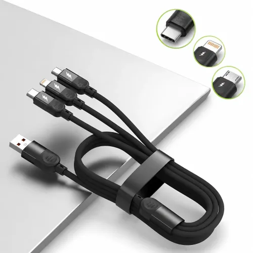 Універсальний кабель 3 в 1 для заряджання USB на Type-C, Lightning і Micro USB 6 A 120 W (1.2 м) YELANDAR KC300 / 26X-202, нейлон