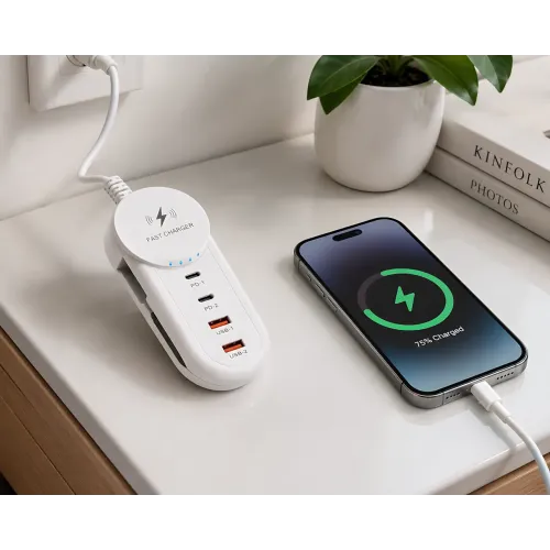 Зарядное сетевое устройство 26X-201 с беспроводной зарядкой 25W (2 USB + 2 Type-C) 5.1A - фото 7