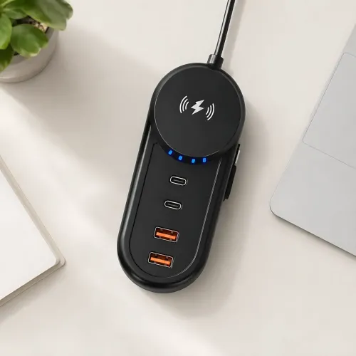 Зарядное сетевое устройство 26X-201 с беспроводной зарядкой 25W (2 USB + 2 Type-C) 5.1A - фото 2
