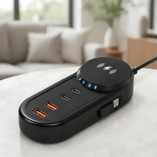 Зарядное сетевое устройство 26X-201 с беспроводной зарядкой 25W (2 USB + 2 Type-C) 5.1A Белый - фото 4