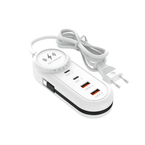 Зарядное сетевое устройство 26X-201 с беспроводной зарядкой 25W (2 USB + 2 Type-C) 5.1A Белый - фото 2