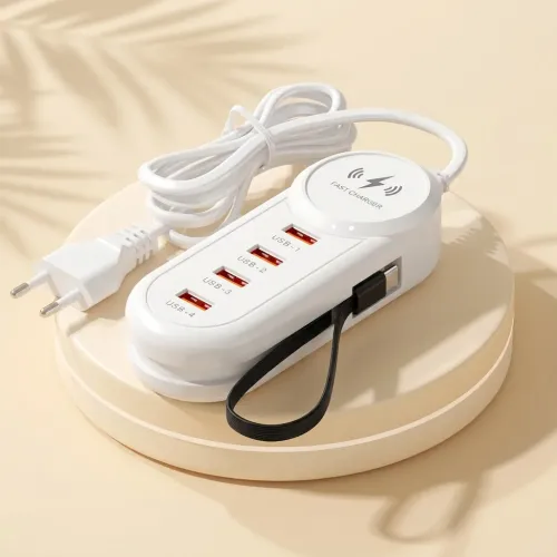 Зарядное сетевое устройство 26X-201 с беспроводной зарядкой 25W (2 USB + 2 Type-C) 5.1A Белый