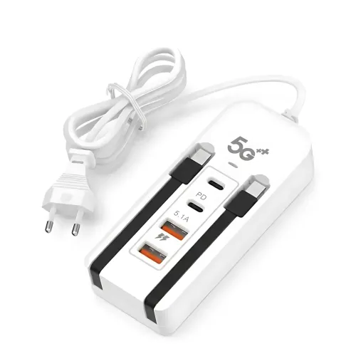 Сетевое зарядное устройство 26X-200, 66W (2 USB + 2 Type-C PD) с встроенными кабелями Type-C и Lightning - фото 3