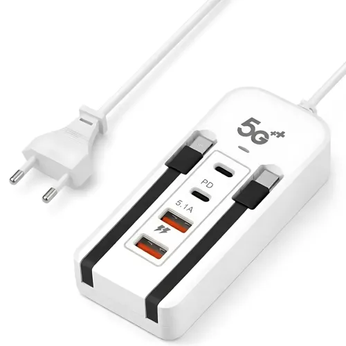 Сетевое зарядное устройство 26X-200, 66W (2 USB + 2 Type-C PD) с встроенными кабелями Type-C и Lightning - фото 5