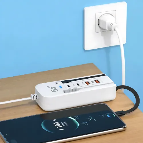 Мережевий зарядний пристрій 26X-200, 66 W (2 USB + 2 Type-C PD) з вбудованими кабелями Type-C і Lightning - фото 10