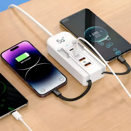 Сетевое зарядное устройство 26X-200, 66W (2 USB + 2 Type-C PD) с встроенными кабелями Type-C и Lightning - фото 7