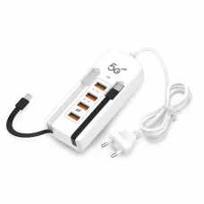 Сетевое зарядное устройство 26X-200, 66W (2 USB + 2 Type-C PD) с встроенными кабелями Type-C и Lightning