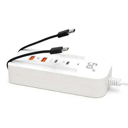 Сетевое зарядное устройство 26X-200, 66W (2 USB + 2 Type-C PD) с встроенными кабелями Type-C и Lightning - фото 4