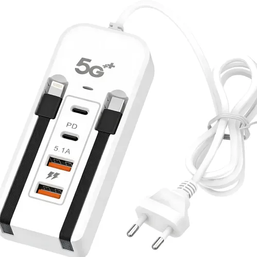 Сетевое зарядное устройство 26X-200, 66W (2 USB + 2 Type-C PD) с встроенными кабелями Type-C и Lightning - фото 6