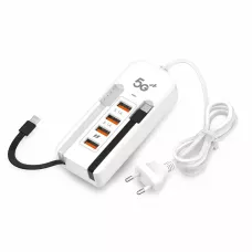 Мережевий зарядний пристрій 26X-200, 66 W (2 USB + 2 Type-C PD) з вбудованими кабелями Type-C і Lightning