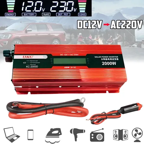 Преобразователь напряжения инвертор UKC KC-2000D 12V-220V 2000W с LCD дисплеем и USB, 80А, 12-220В с крокодилами - фото 10