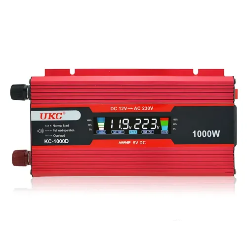 Перетворювач напруги інвертор UKC KC-1000D 12V-220V 1000W з LCD-дисплеєм і USB, з крокодилами