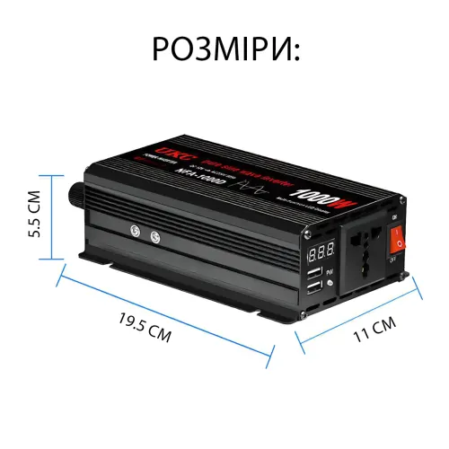 Преобразователь напряжения инвертор 12V-220V 1000W с USB и 2 кулерами охлаждения, чистая синусоида, 12-220 В для аккумулятора - фото 7