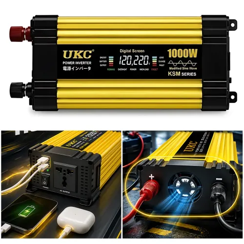 Автомобильный инвертор напряжения 1000 Вт KSM (12V в 220V) с LCD-дисплеем и 2 USB-портами, преобразователь автоинвертор