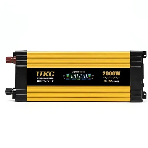 Преобразователь напряжения автомобильный (инвертор) UKC KSM 2000W 12V-220V с LCD дисплеем, 2xUSB (4.0A) и защитой, желтый - фото 2