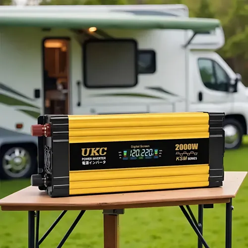Преобразователь напряжения автомобильный (инвертор) UKC KSM 2000W 12V-220V с LCD дисплеем, 2xUSB (4.0A) и защитой, желтый - фото 5