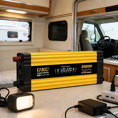 Преобразователь напряжения автомобильный (инвертор) UKC KSM 2000W 12V-220V с LCD дисплеем, 2xUSB (4.0A) и защитой, желтый - фото 10