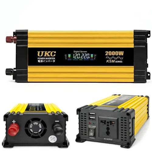 Преобразователь напряжения автомобильный (инвертор) UKC KSM 2000W 12V-220V с LCD дисплеем, 2xUSB (4.0A) и защитой, желтый