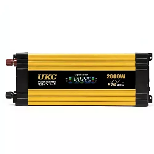 Перетворювач напруги автомобільний (інвертор) UKC KSM 2000 W 12 V-220 V з LCD-дисплеєм, 2xUSB (4.0A) і захистом, жовтий - фото 2