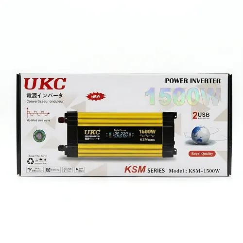 Преобразователь напряжения автомобильный, инвертор UKC KSM 1500W 12V-220V с LCD дисплеем, 2xUSB и защитой, черный с желтым - фото 7