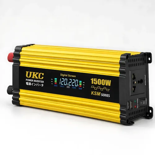 Преобразователь напряжения автомобильный, инвертор UKC KSM 1500W 12V-220V с LCD дисплеем, 2xUSB и защитой, черный с желтым - фото 2