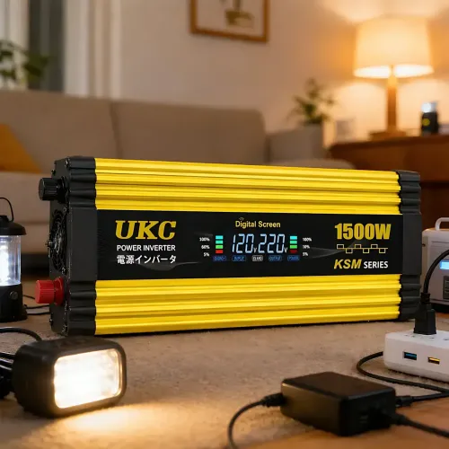 Преобразователь напряжения автомобильный, инвертор UKC KSM 1500W 12V-220V с LCD дисплеем, 2xUSB и защитой, черный с желтым - фото 6