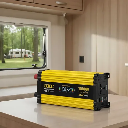 Преобразователь напряжения автомобильный, инвертор UKC KSM 1500W 12V-220V с LCD дисплеем, 2xUSB и защитой, черный с желтым - фото 5